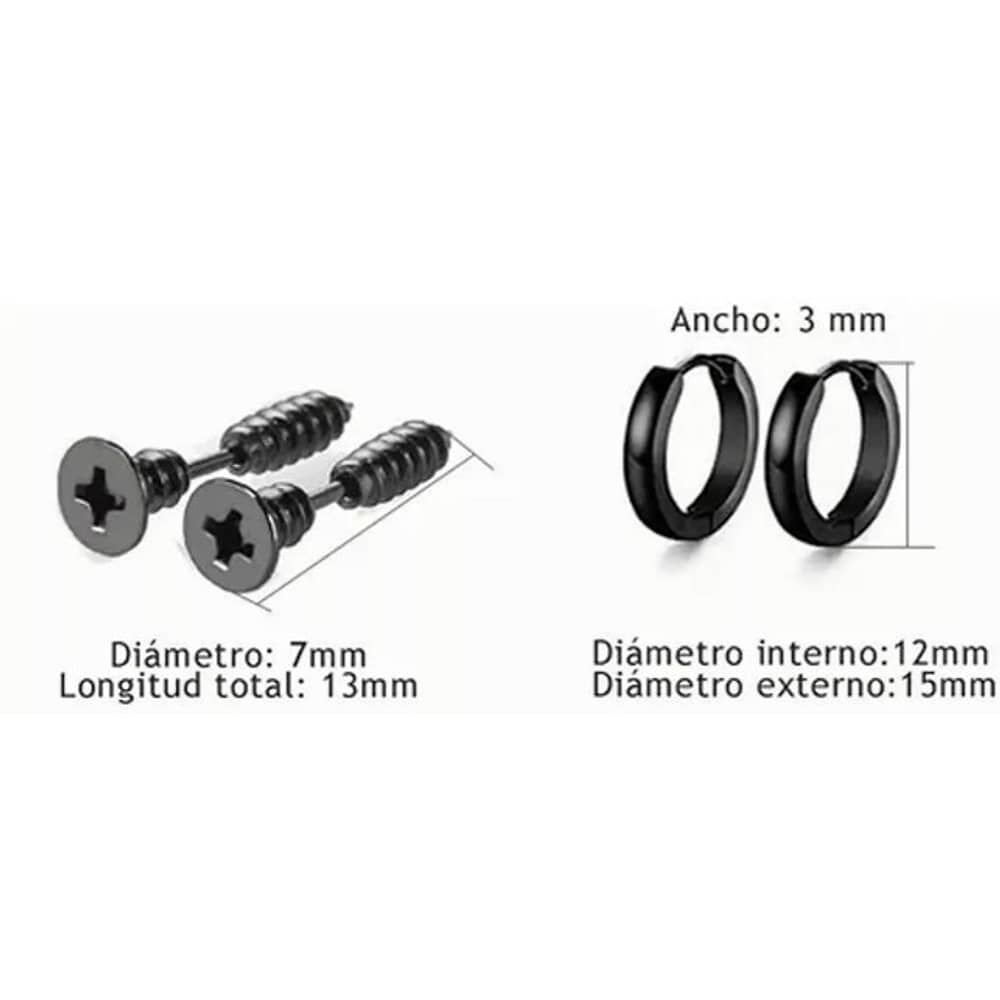 Pack 8 Pares Aretes Hombre Con Piercing, Arracadas Hombre image number 4.0