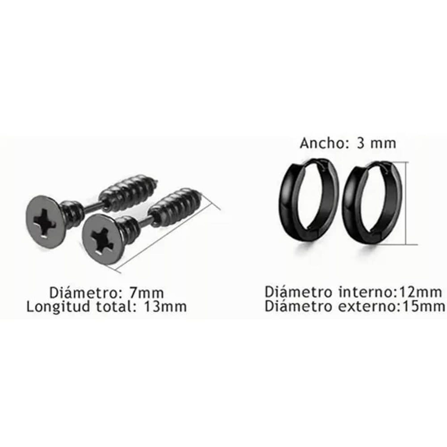 Pack 8 Pares Aretes Hombre Con Piercing, Arracadas Hombre image number 4.0