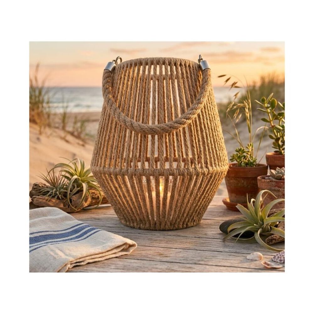 Porta Vela Decorativo Estilo R&uacute;stico Con Asa De Cuerda Natural image number 2.0