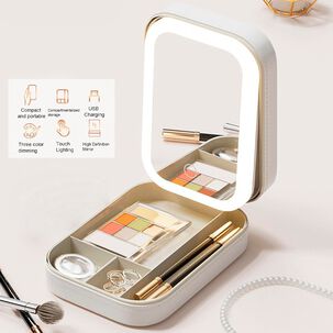 Estuche Organizador De Cosméticos Con Espejo Y Luces Led