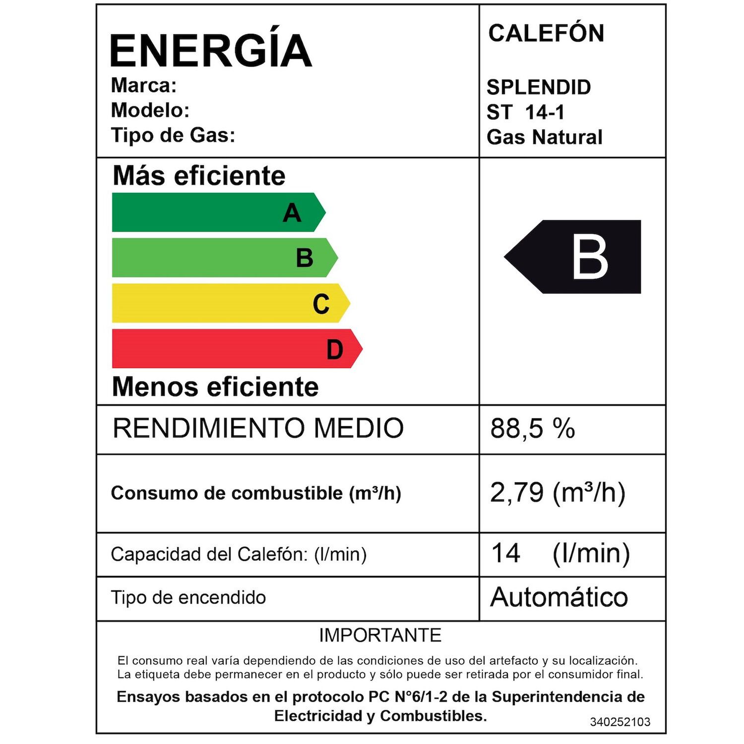 Calefont 14 litros Gas natural Tiro natural Splendid image number 12.0