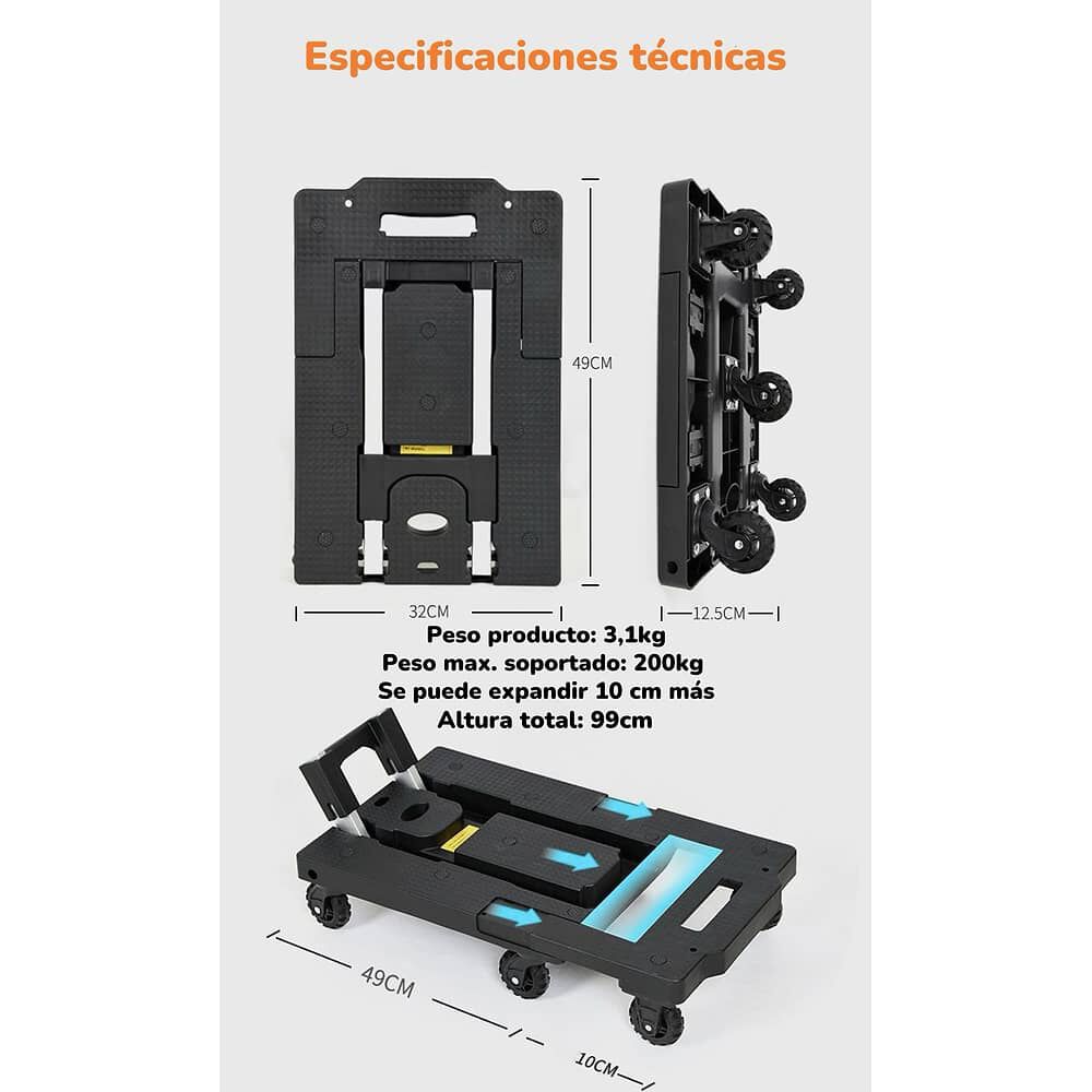 Carro De Carga Plegable Expandible Con Accesorios Lubabycas image number 7.0