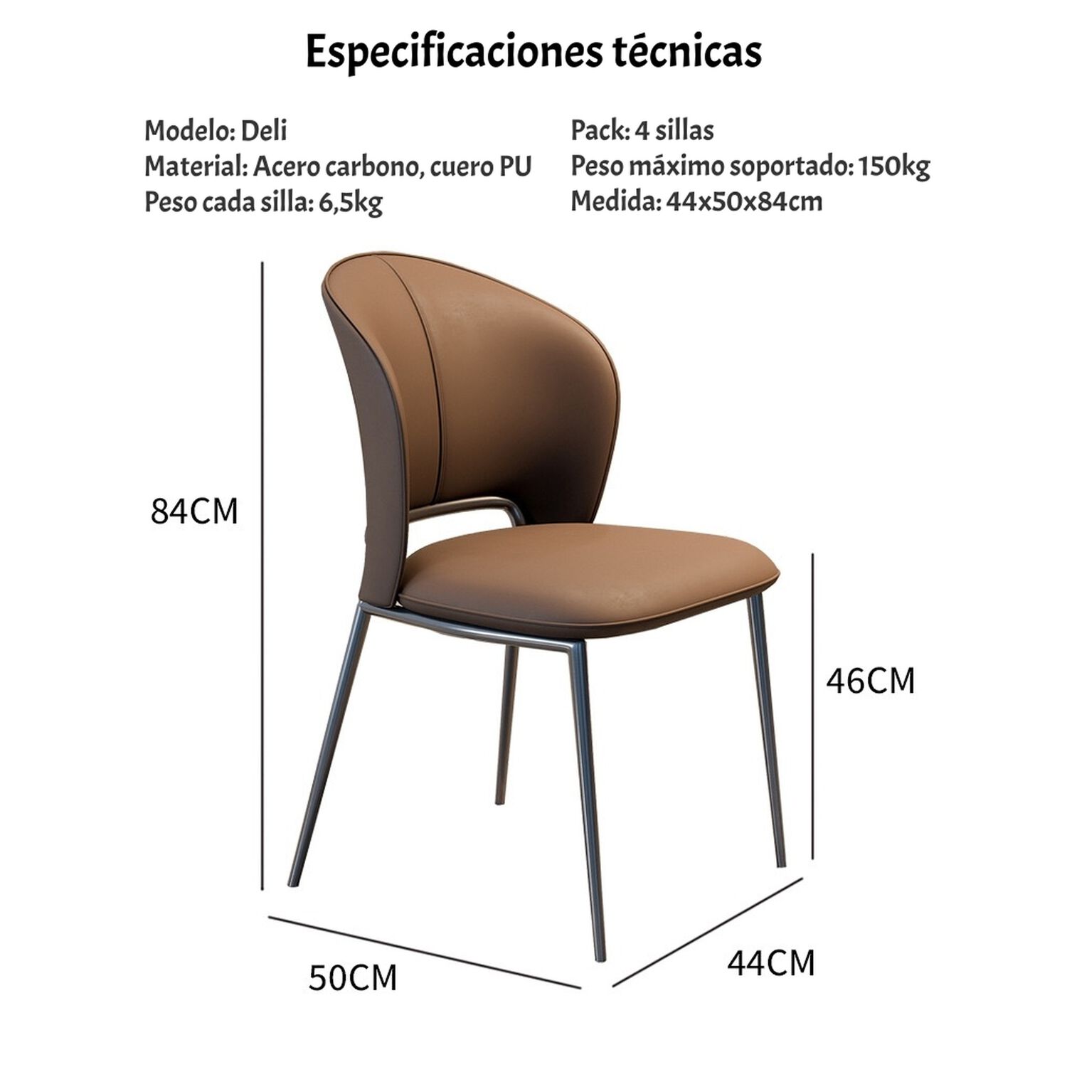 Pack 4 Sillas De Comedor Premium Ecocuero Deli Naranjas image number 6.0