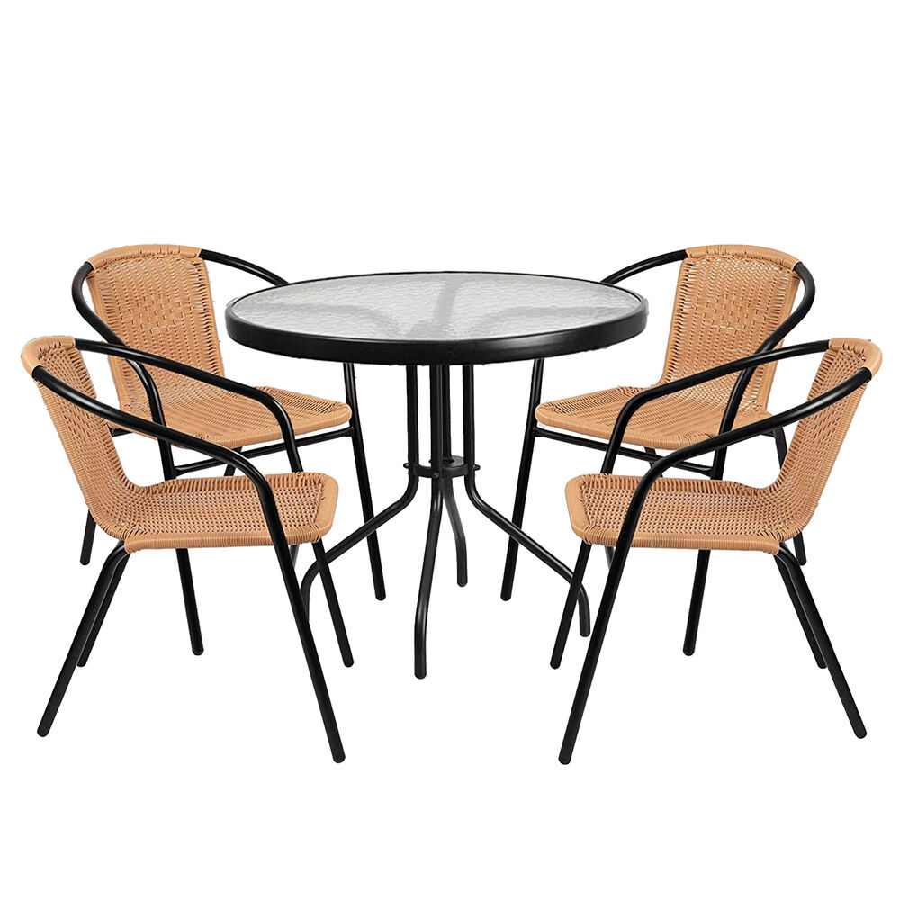 Set Terraza Maceio 4 Sillas + Mesa Vidrio 80x70 Cm Beige image number 0.0