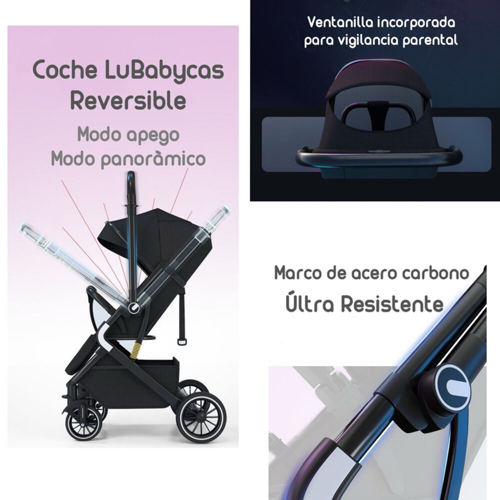 Coche De Paseo Reversible Premium Lubabycas Negro image number 3.0