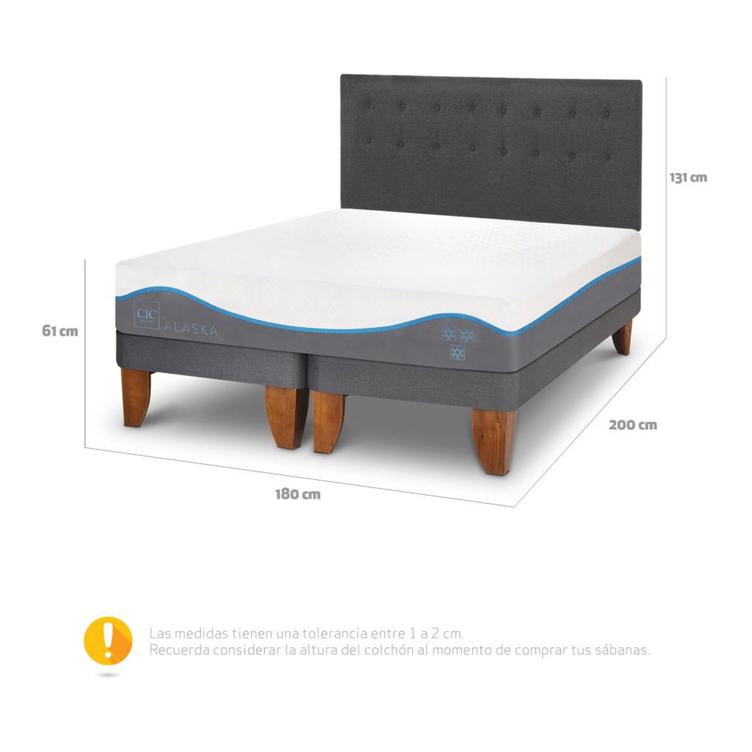 Cama Europea Cic Alaska / King / Base Dividida + Respaldo image number 2.0