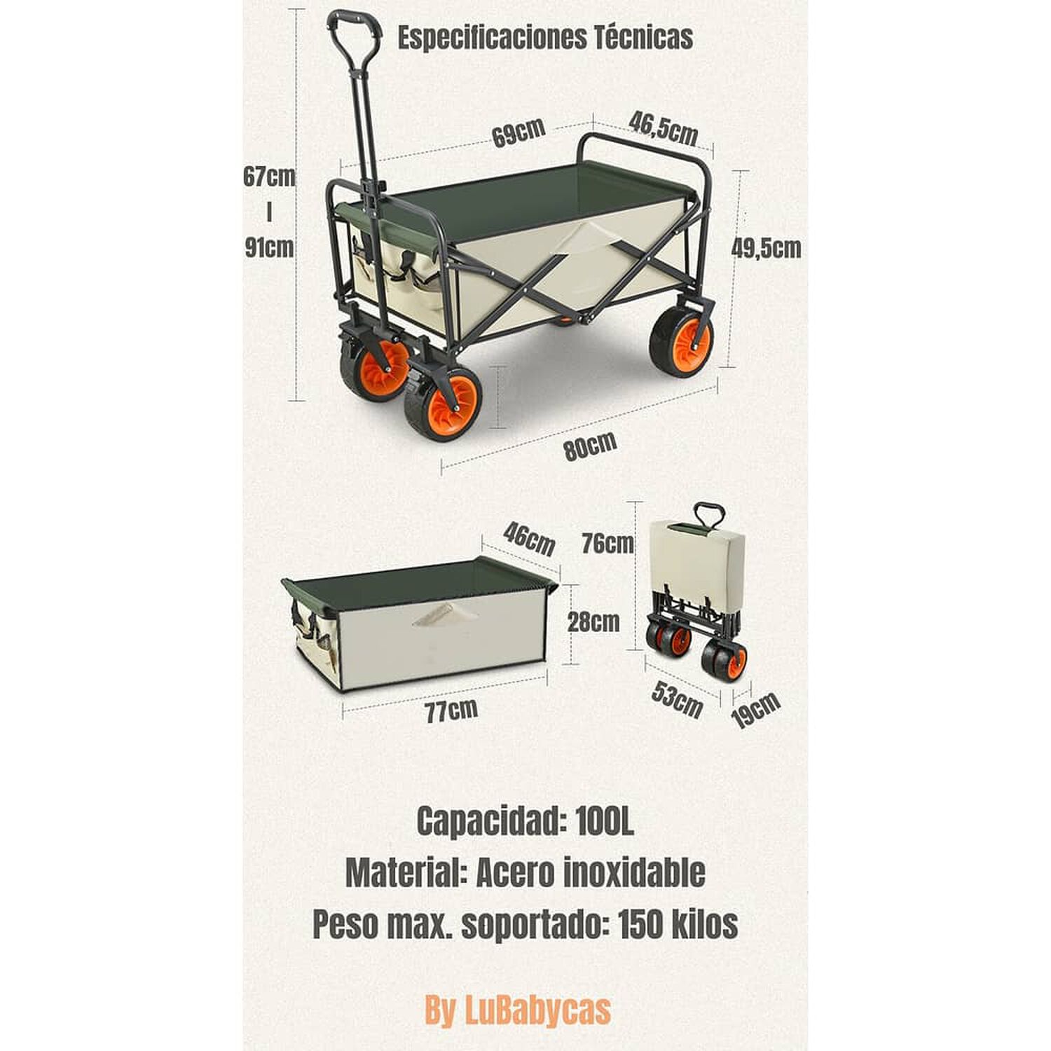 Carrito Para Compras Y Camping Con Frenos Negro Lubabycas image number 7.0