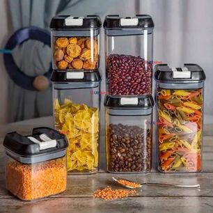 Set Contenedores De Alimentos 7 Piezas Herm&eacute;ticos De Plastico Cocina Despensa Negro