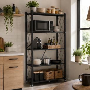 Estante Plegable 5 Niveles Organizador Cocina Acero Carbono Negro