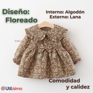 Vestido Floreado De Lana Forrado En Algod&oacute;n Ni&ntilde;a Color Cafe