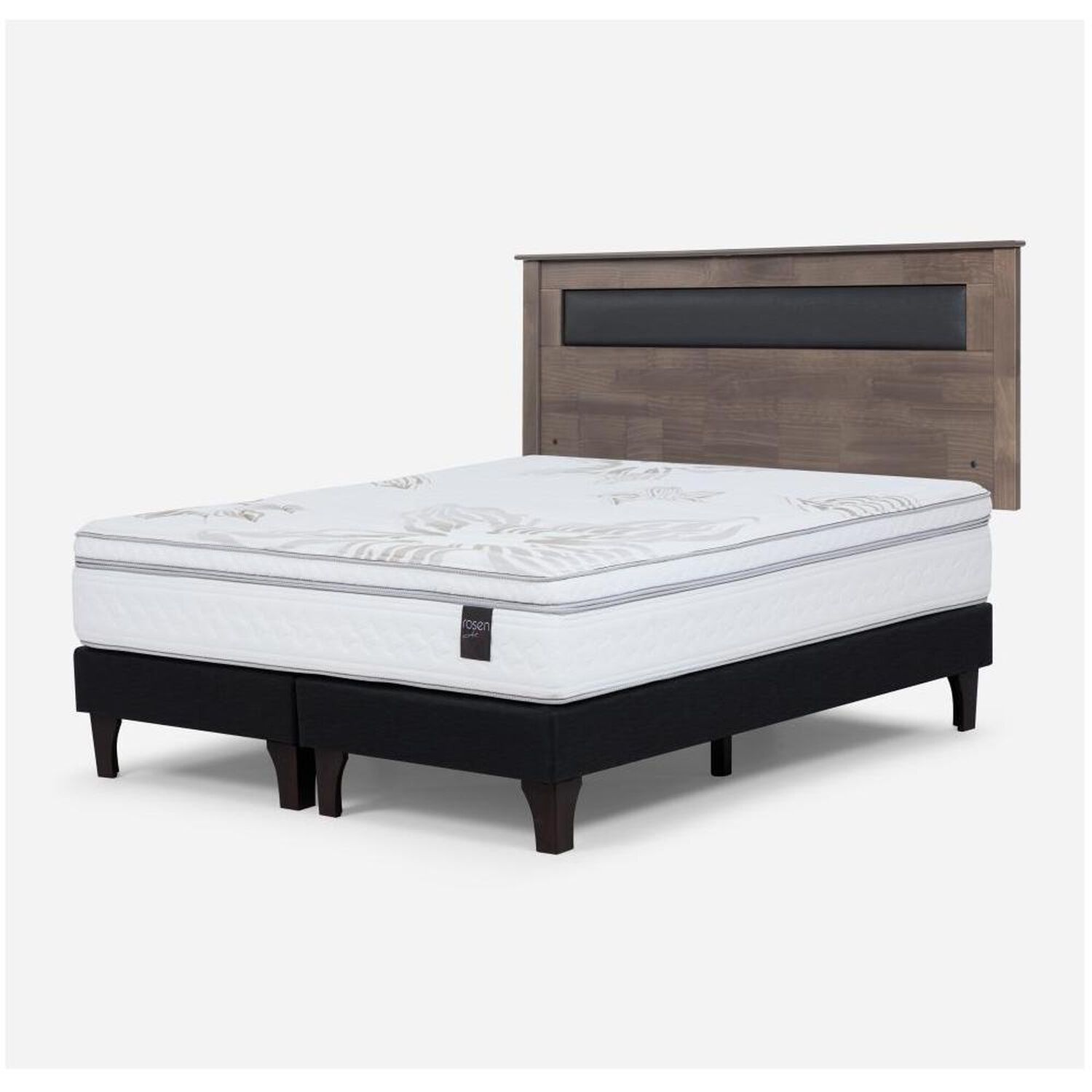 Cama Europea Rosen Art 4 / 2 Plazas / Base Dividida  + Respaldo Ferrara Gris image number 1.0