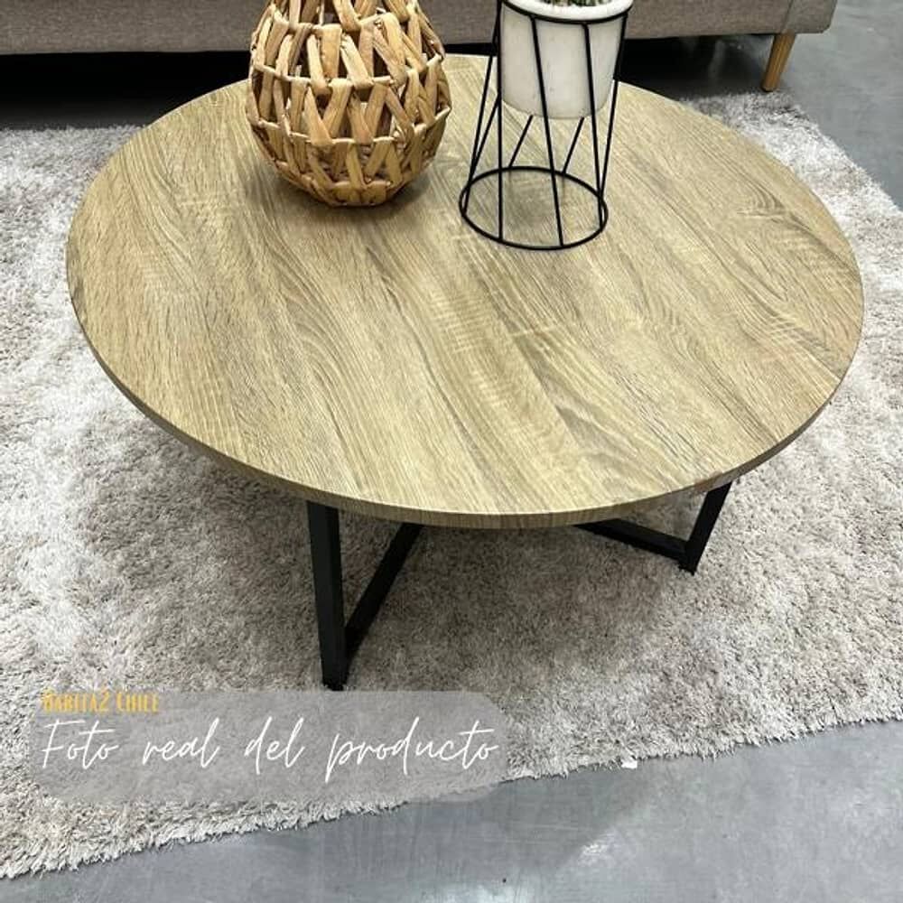 Mesa De Centro Redonda Para Living Con Tope Natural 80cm image number 2.0