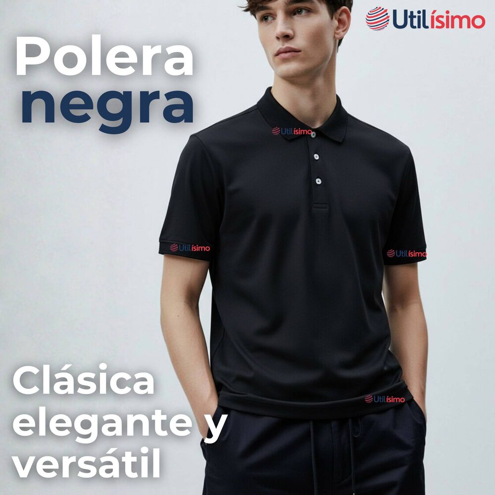 Polera Pique Premium 200g Manga Corta 100% Algod&oacute;n Textura Suave Chemise Negro Hombre image number 2.0