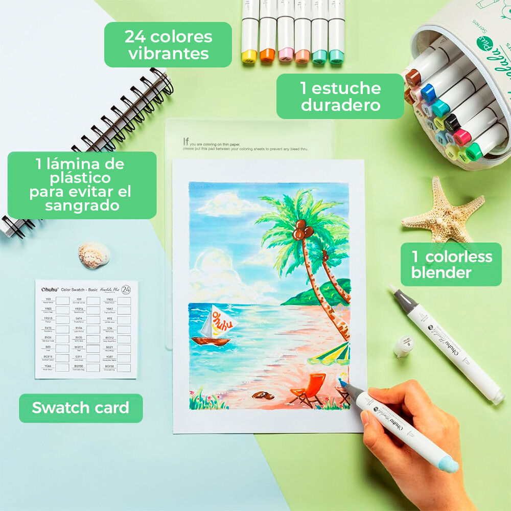 Ohuhu 24 Marcadores De Alcohol Pincel Supreme Y Biselada image number 4.0