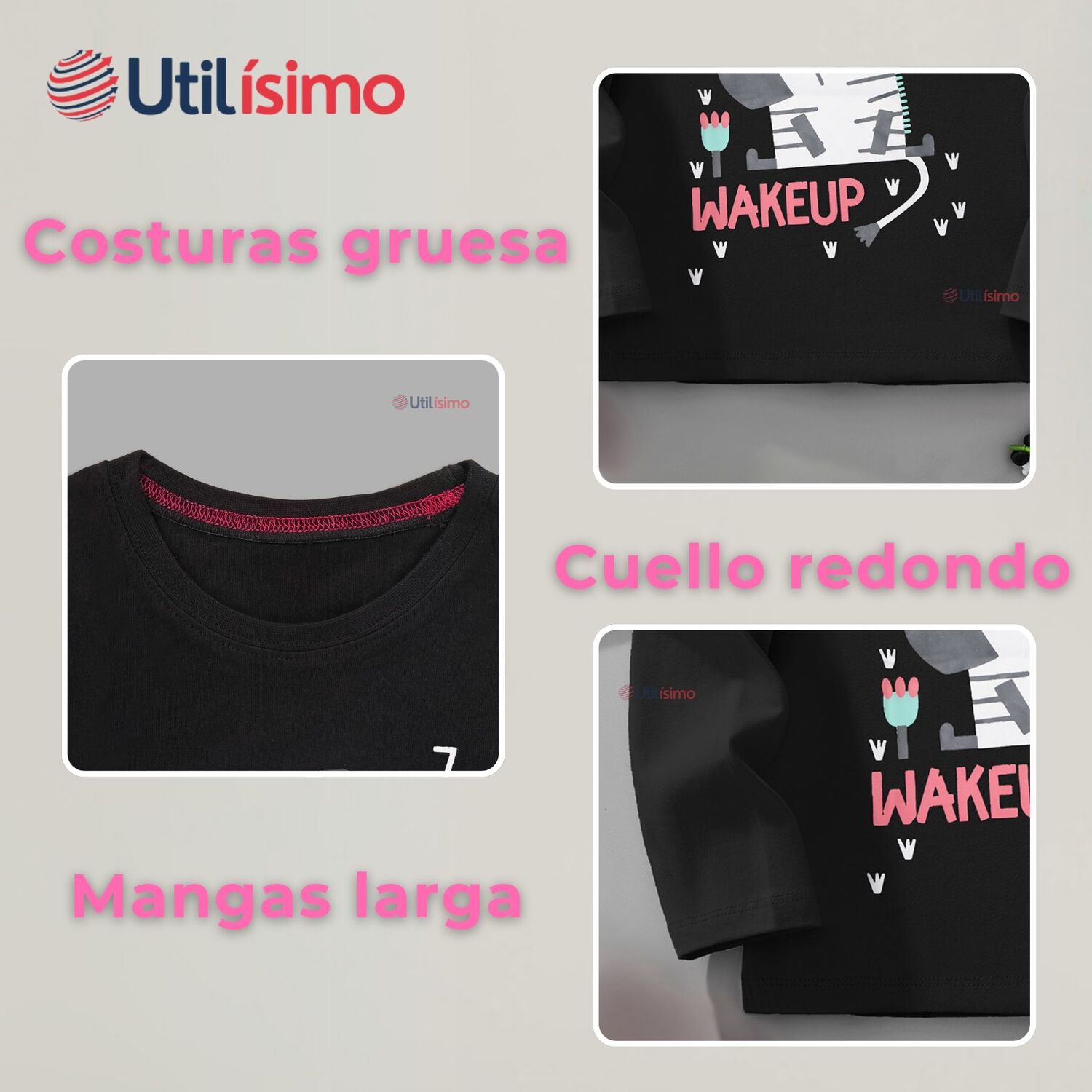Polera Manga Larga Ni&ntilde;a 100% Algod&oacute;n Unicornios Negro Camiseta image number 4.0