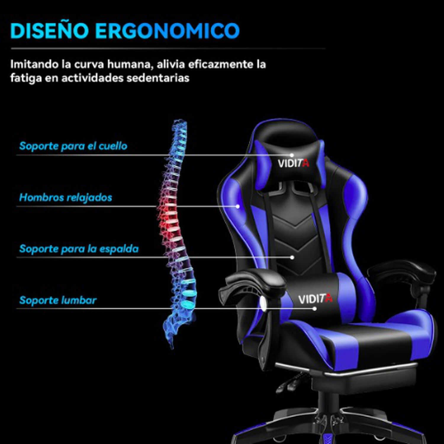 Silla Gamer Ergon&oacute;mica Azul image number 2.0