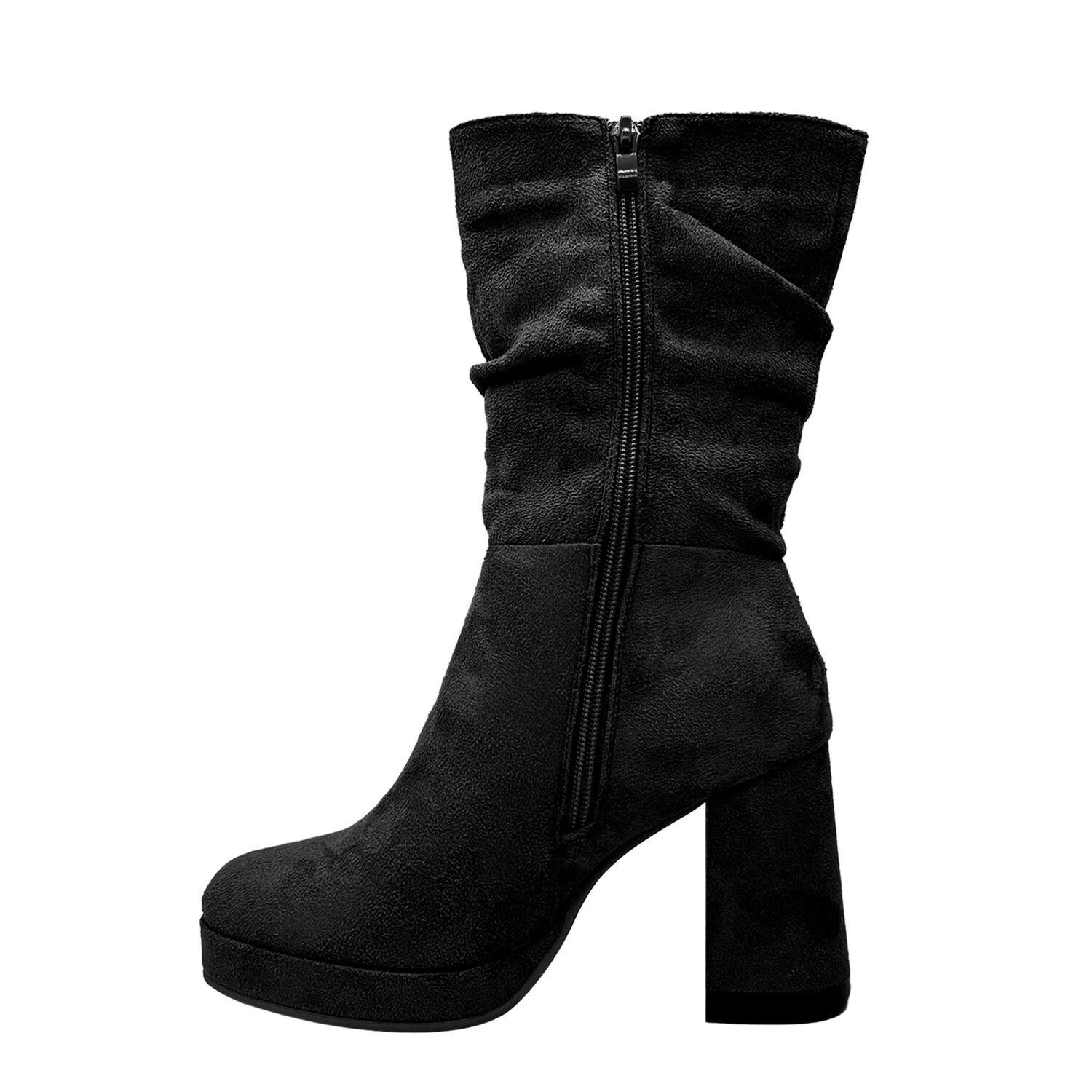 Bota De Mujer, Negra Con Plataforma Y Dise&ntilde;o Arrugado image number 4.0