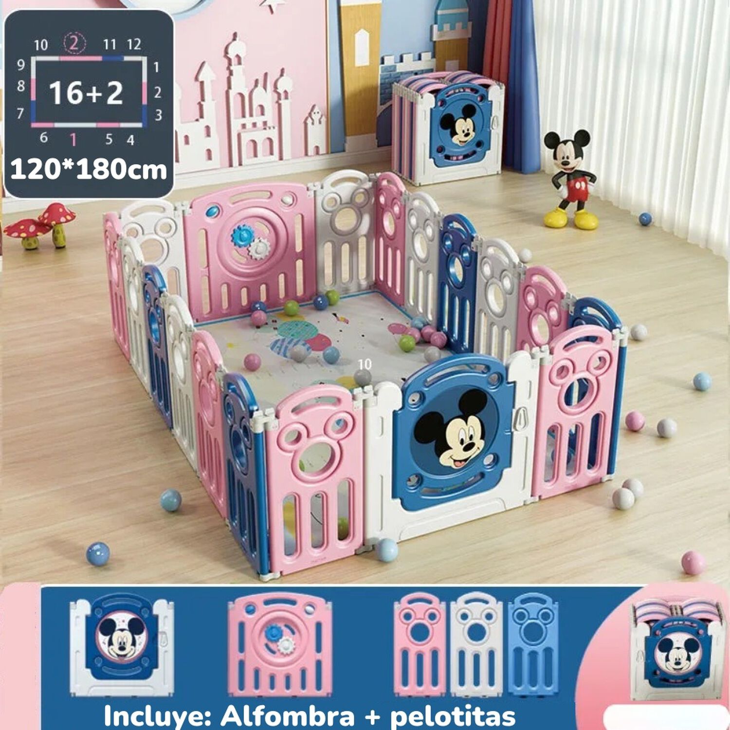Corral 1.2*1.8m Rosado Con Alfombra Lubabycas image number 2.0