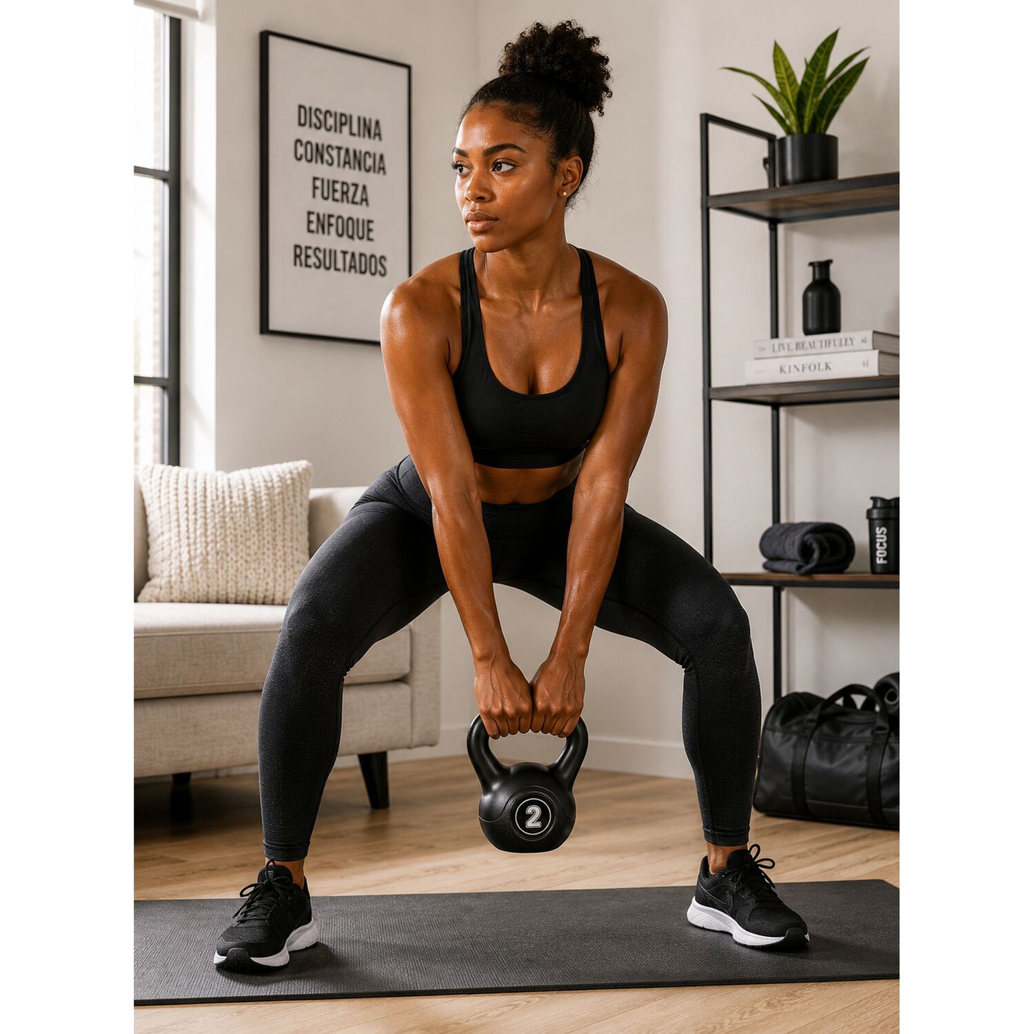 Pesa Rusa Kettlebell 2kg Entrenamiento Crossfit Fitness Color Negro image number 2.0