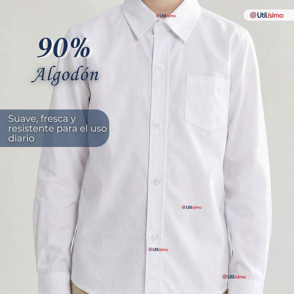 Camisa Escolar Blanca Manga Larga Colegio Para Ni&ntilde;os Y Juvenil image number 3.0