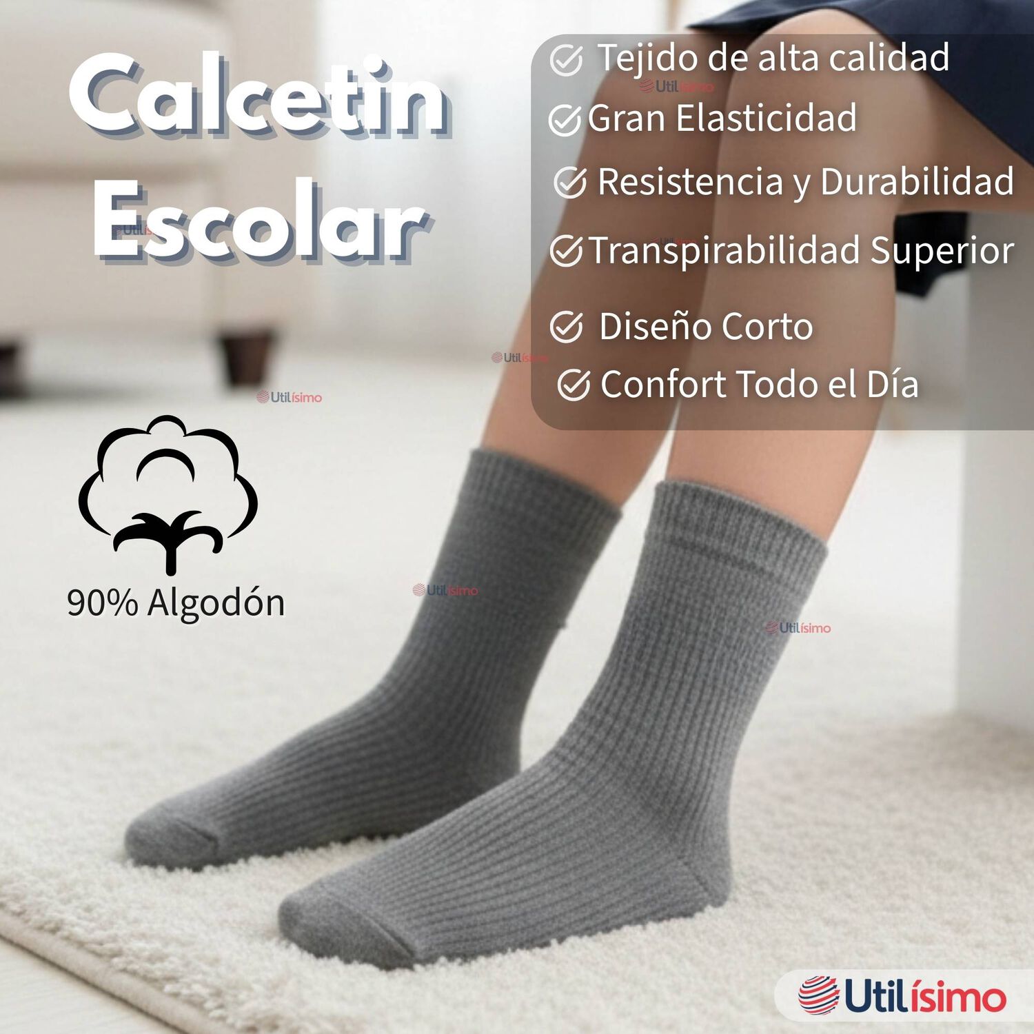 Pack 3 Calcet&iacute;nes Escolares Corto Algod&oacute;n Gris Ni&ntilde;o Y Ni&ntilde;a image number 2.0