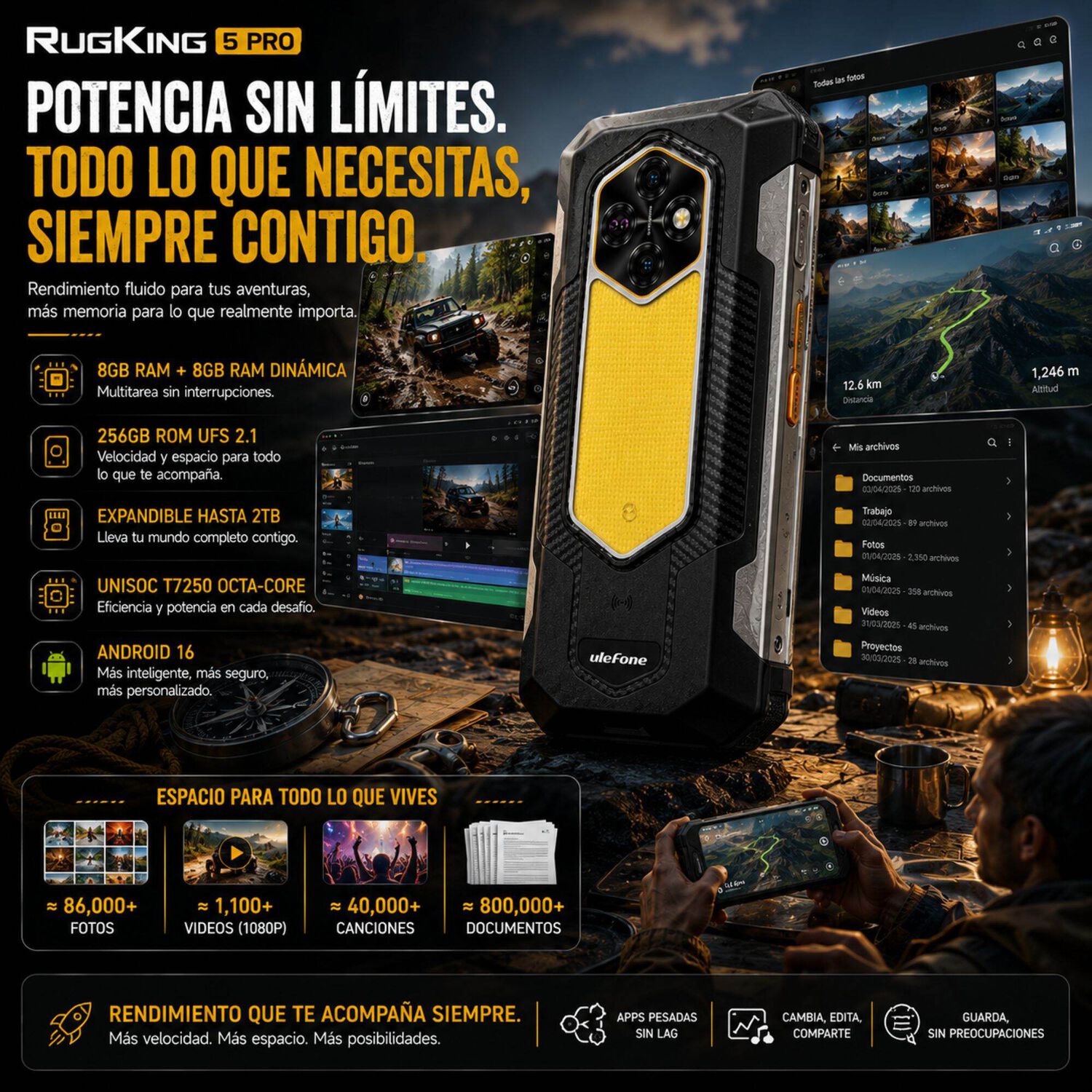 Celular Rugged Ulefone Rugking 5 Pro Bater&iacute;a 20000mah 256gb 16gb image number 6.0