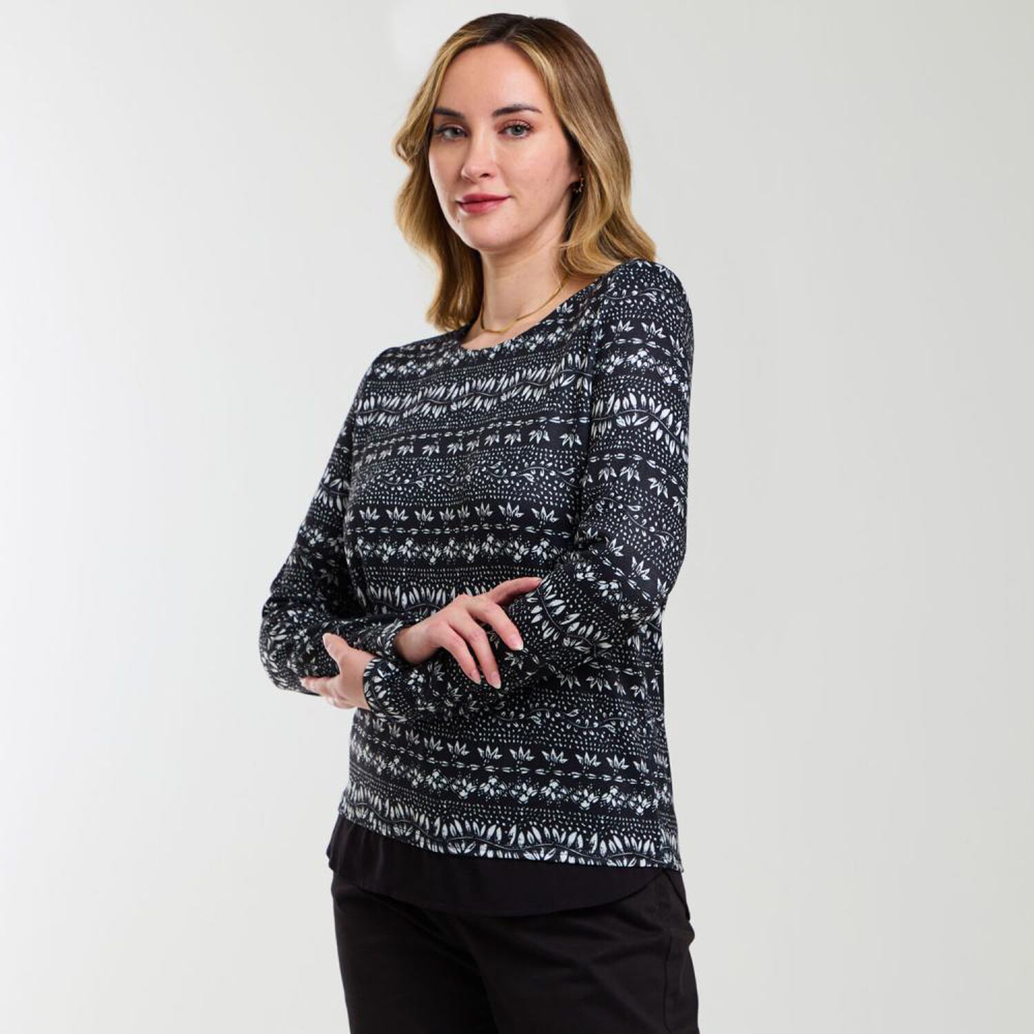 Sweater Full Print Manga Larga Cuello Redondo Mujer Geeps image number 2.0