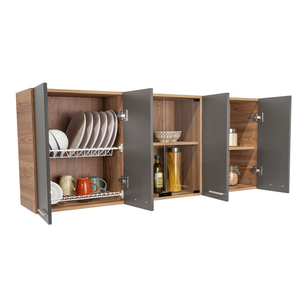Mueble Superior De Cocina 6 Puertas 150x60x31,5 Cm Café Y Gris image number 3.0