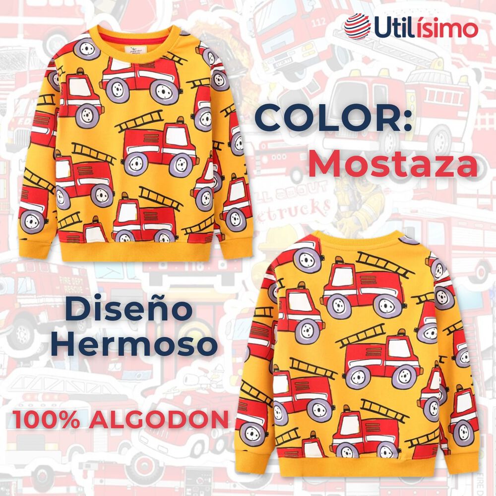 Poler&oacute;n Ni&ntilde;o Manga Larga 100% Algod&oacute;n Amarillo Bomberos image number 1.0