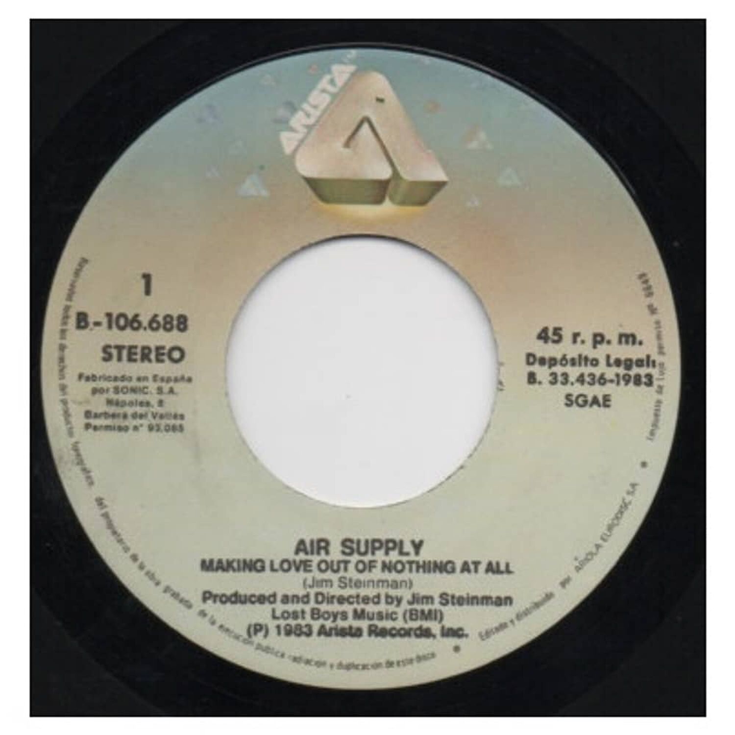 Air Supply - Making Love Out Of Nothing At All | 7" Single Vinilo Usado image number 2.0