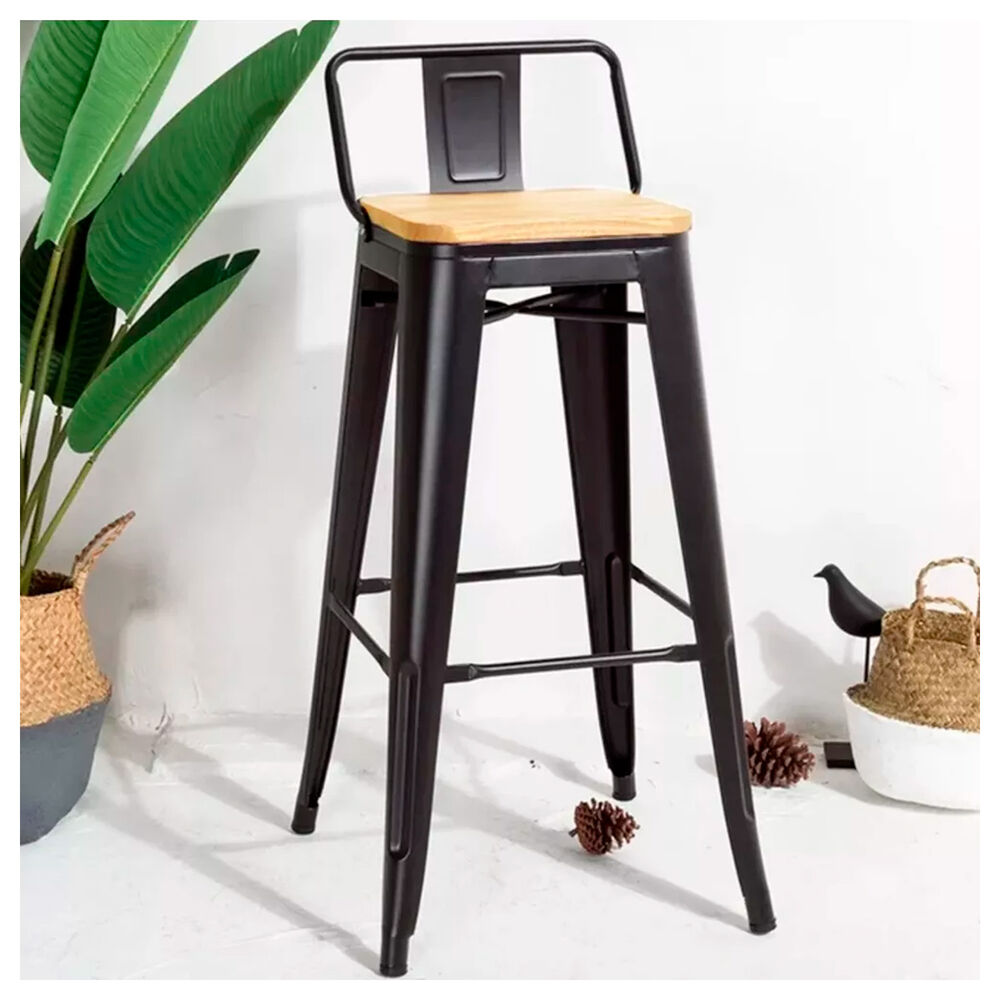 Taburete Met&aacute;lico Con Asiento De Madera Ideal Para Barra image number 3.0