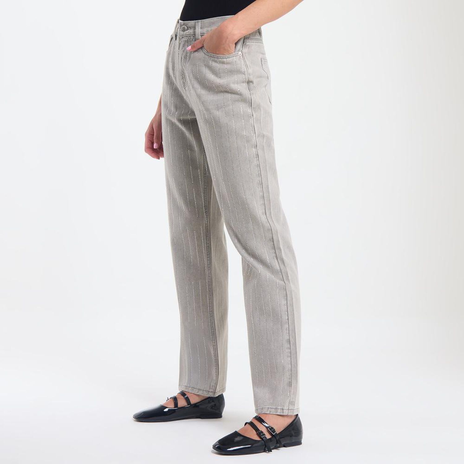 Jeans Lineas Y Brillos Tiro Medio Straight Mujer Rolly Go image number 2.0
