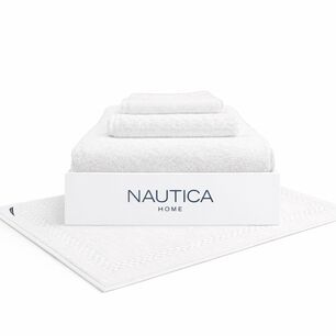 Set 4 Toallas Nautica Signature Cara+mano+cuerpo+piso 100% Algod&oacute;n Alta Calidad Blanco