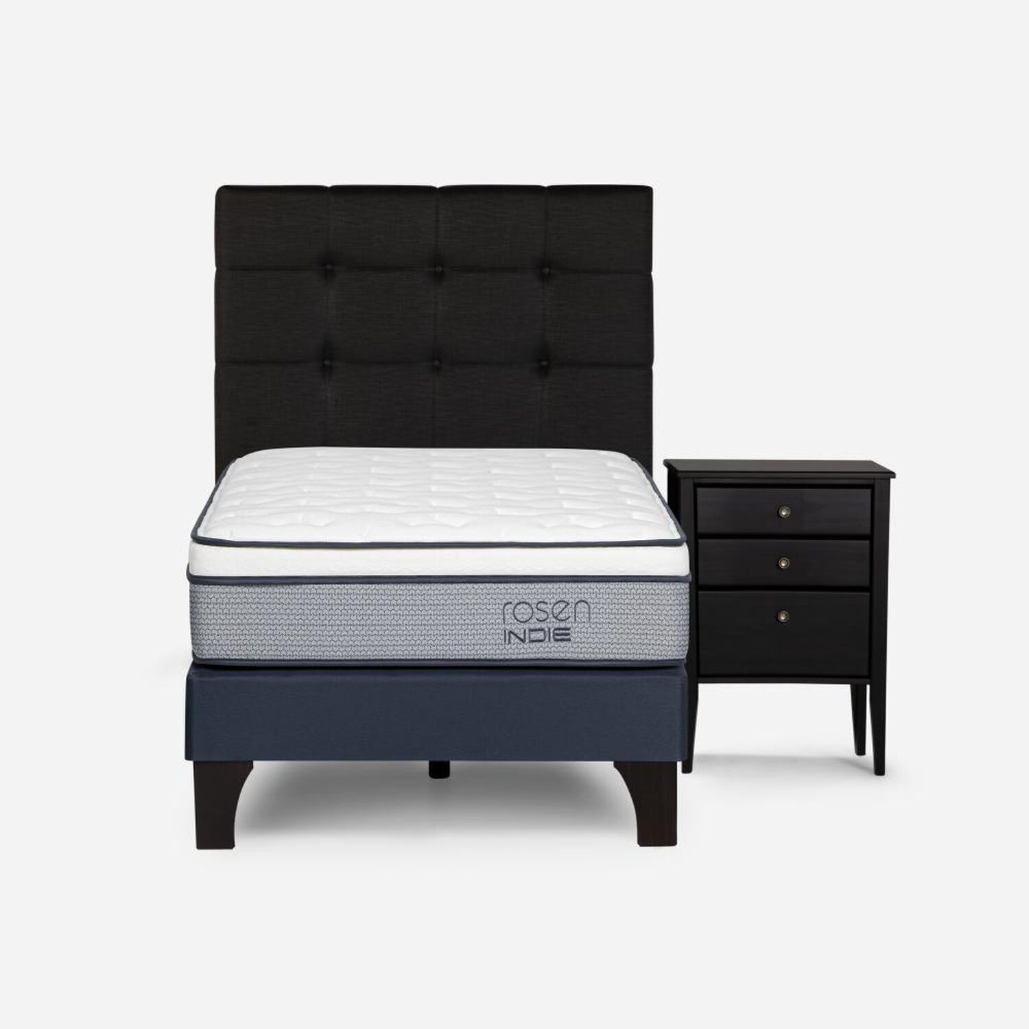 Cama Europea Rosen Indie / 1 Plaza / Base Normal + Set De Maderas Issey Grafito image number 0.0
