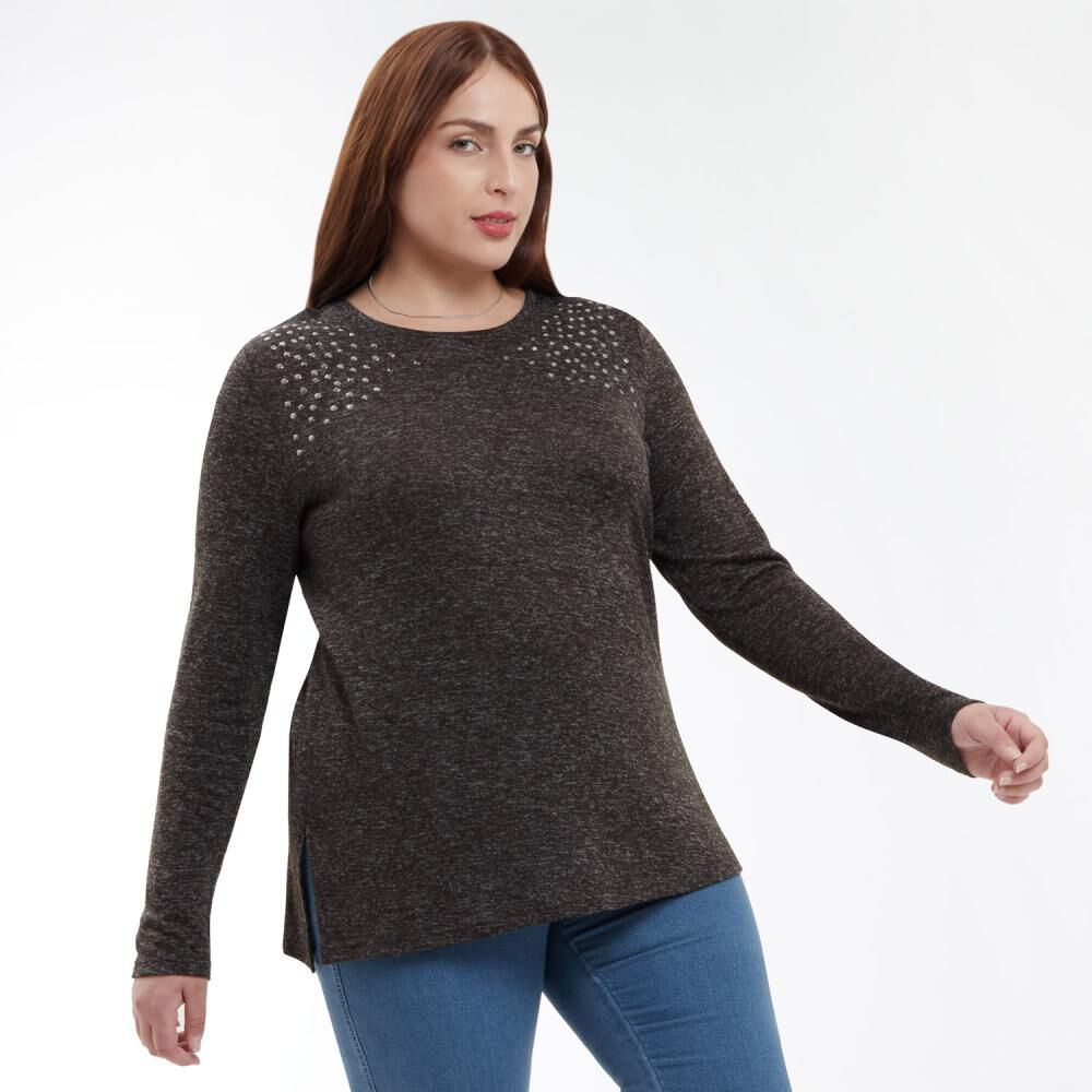 Sweater Talla Grande Aplicación Strass Cuello Redondo Mujer Sexy Large image number 2.0
