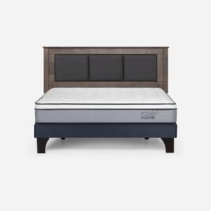 Cama Europea Rosen Indie / 2 Plazas / Base Normal  + Respaldo Rachel Gris
