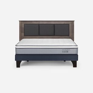 Cama Europea Rosen Indie / 2 Plazas / Base Normal  + Respaldo Rachel Gris
