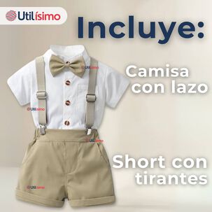 Conjunto De Vestir Con Tirantes Camisa Short Algodón Bebes Beige