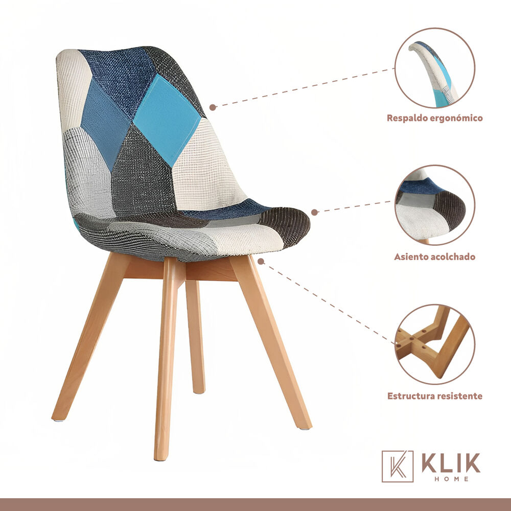 Comedor Eames Redonda Vidrio 100cm + 4 Sillas Patchwork Wood image number 2.0