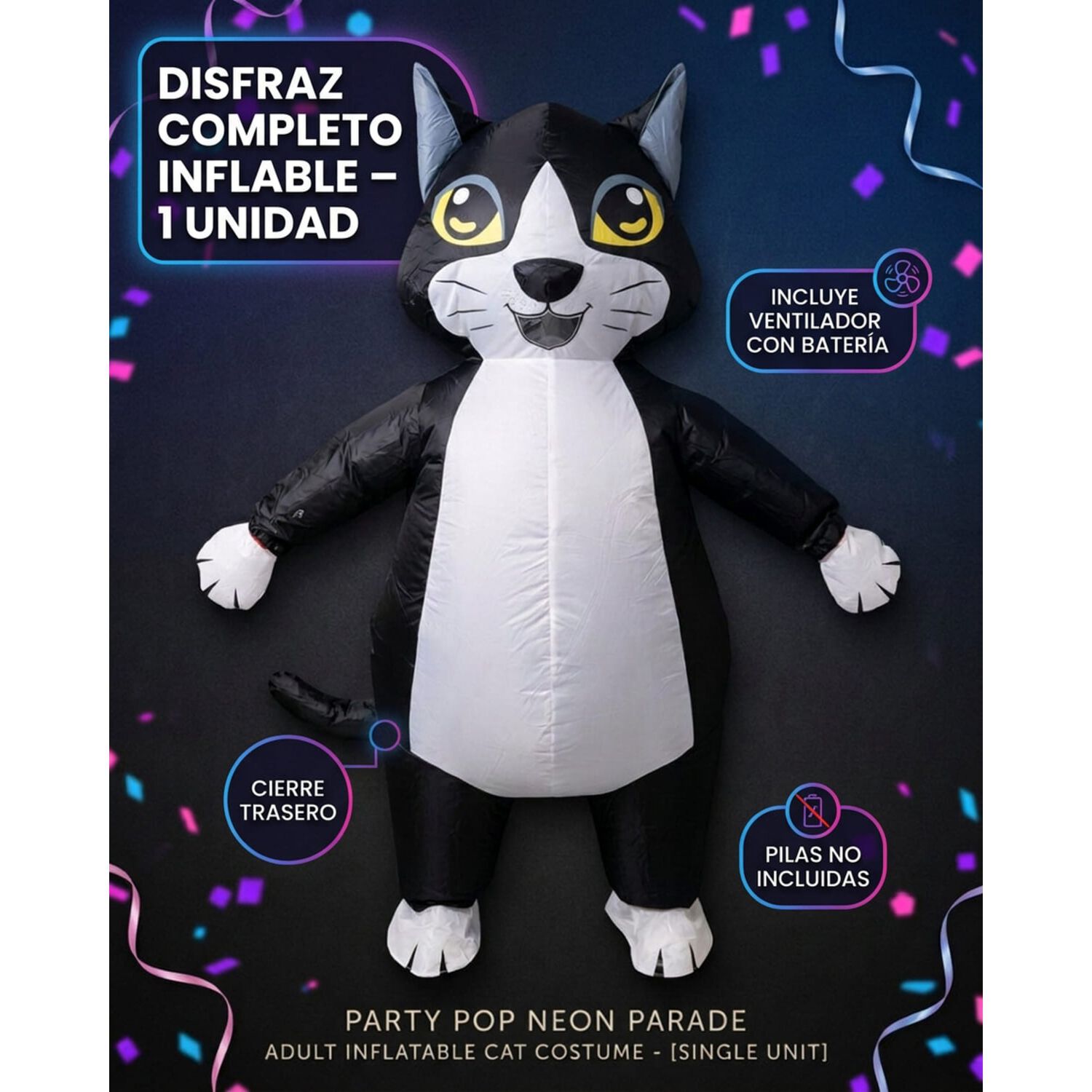 Disfraz Inflable De Gato Adulto Completo Halloween image number 2.0