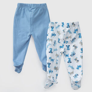 Pack Pantalones Blanco Celeste Perritos Algod&oacute;n Peruano