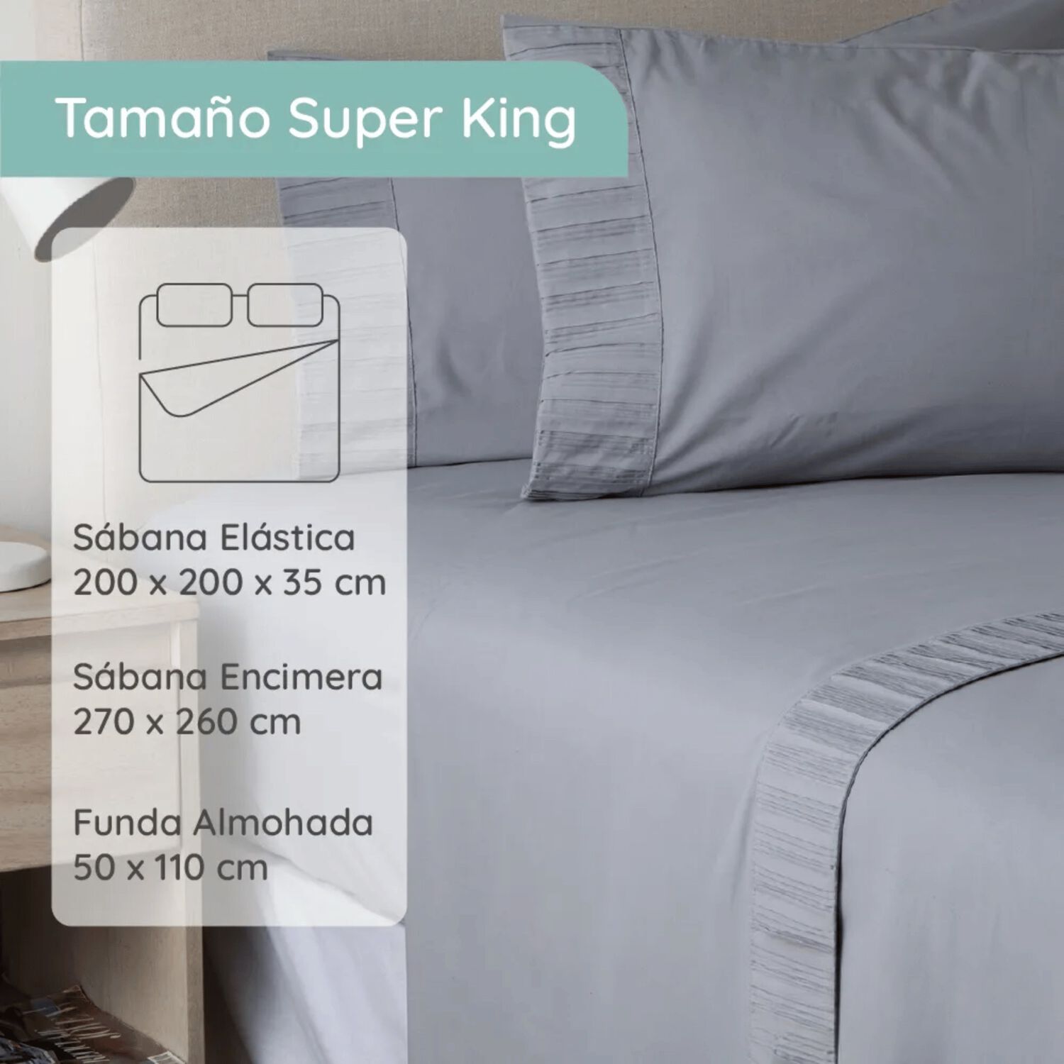 Sabanas Colch&oacute;n Super King Microfibra 300 Hilos Gris image number 3.0