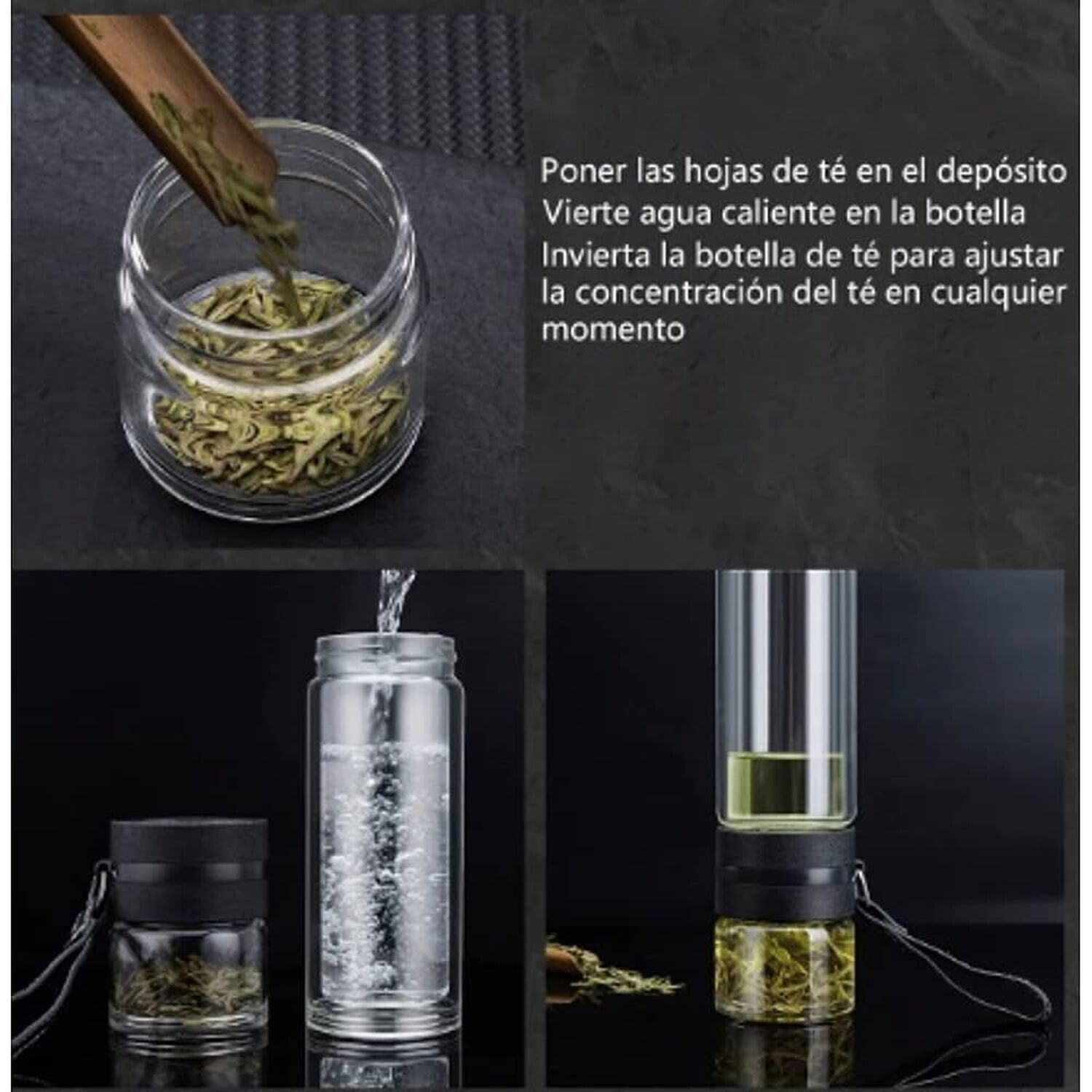 Botella Infusor Vidrio Borosilicato Infusi&oacute;n Separado De T&eacute; Blanco image number 4.0