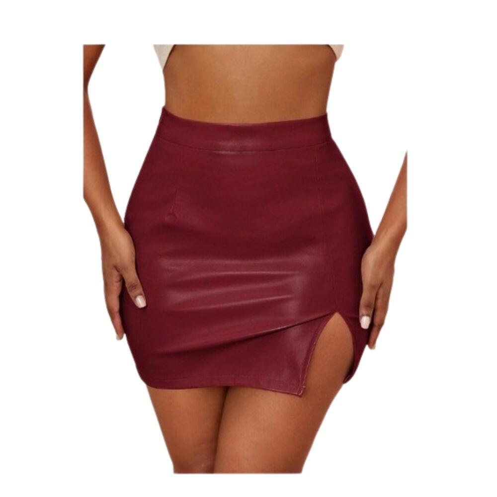 Falda Cuero Con Abertura Pierna Tiro Alto Sin Costura image number 13.0