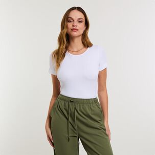Polera Rib Básica Manga Corta Cuello Redondo Mujer Kimera