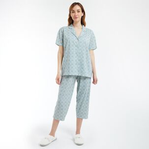 Pijama Capri Manga Corta Cuello Camisero Mujer Lesage