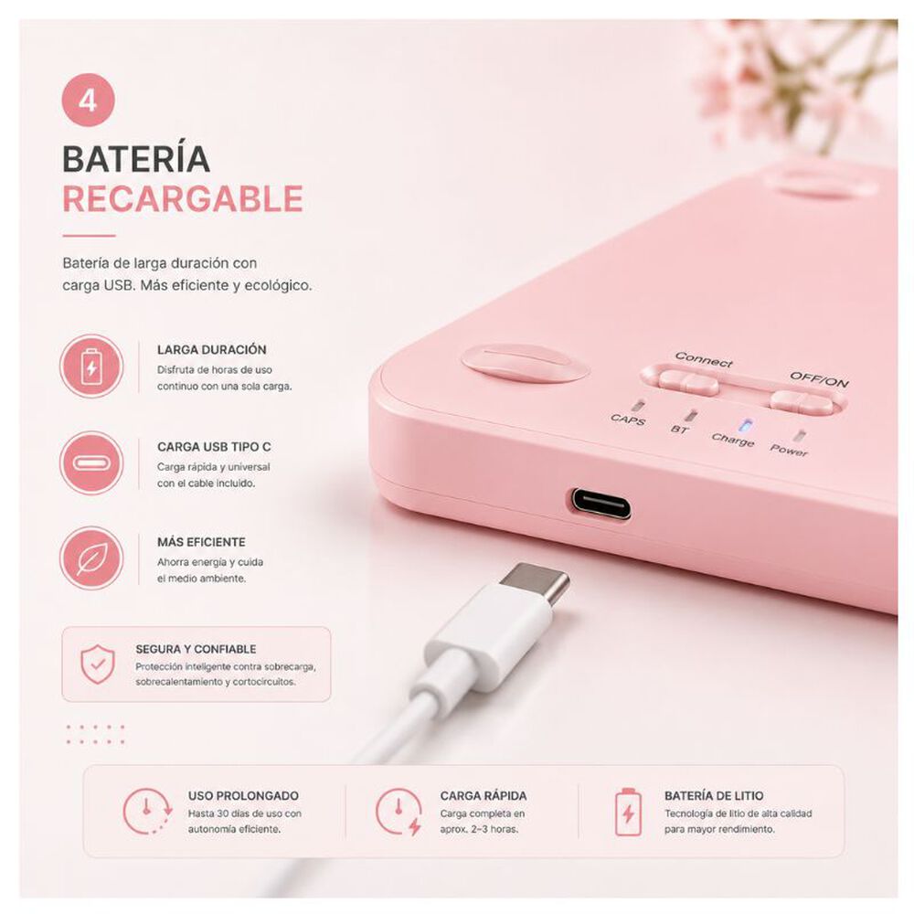 Kit De Teclado Mouse Para Ipad O Tablet Android Slim Rosado image number 4.0