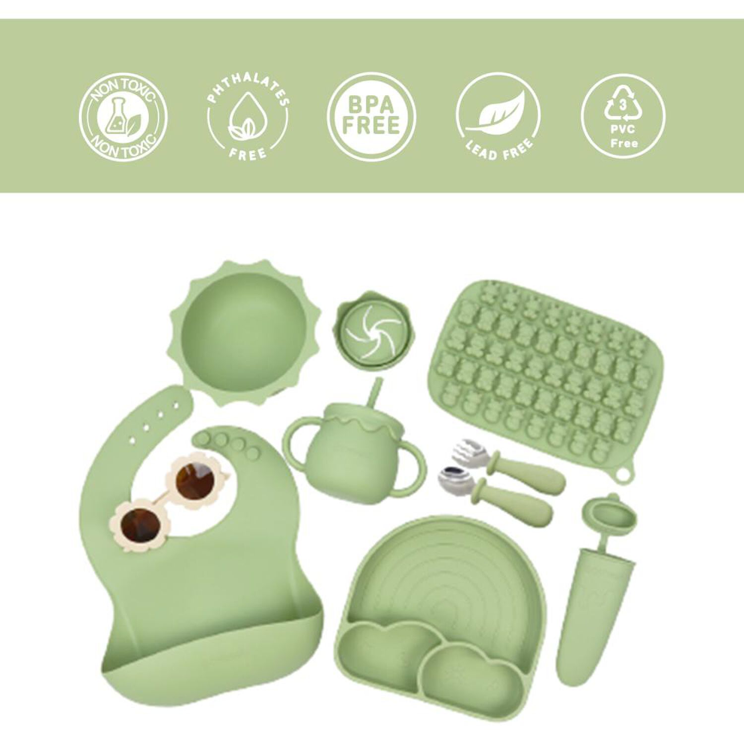 Set Alimentaci&oacute;n Bebesit Summer Silicona Verde image number 1.0