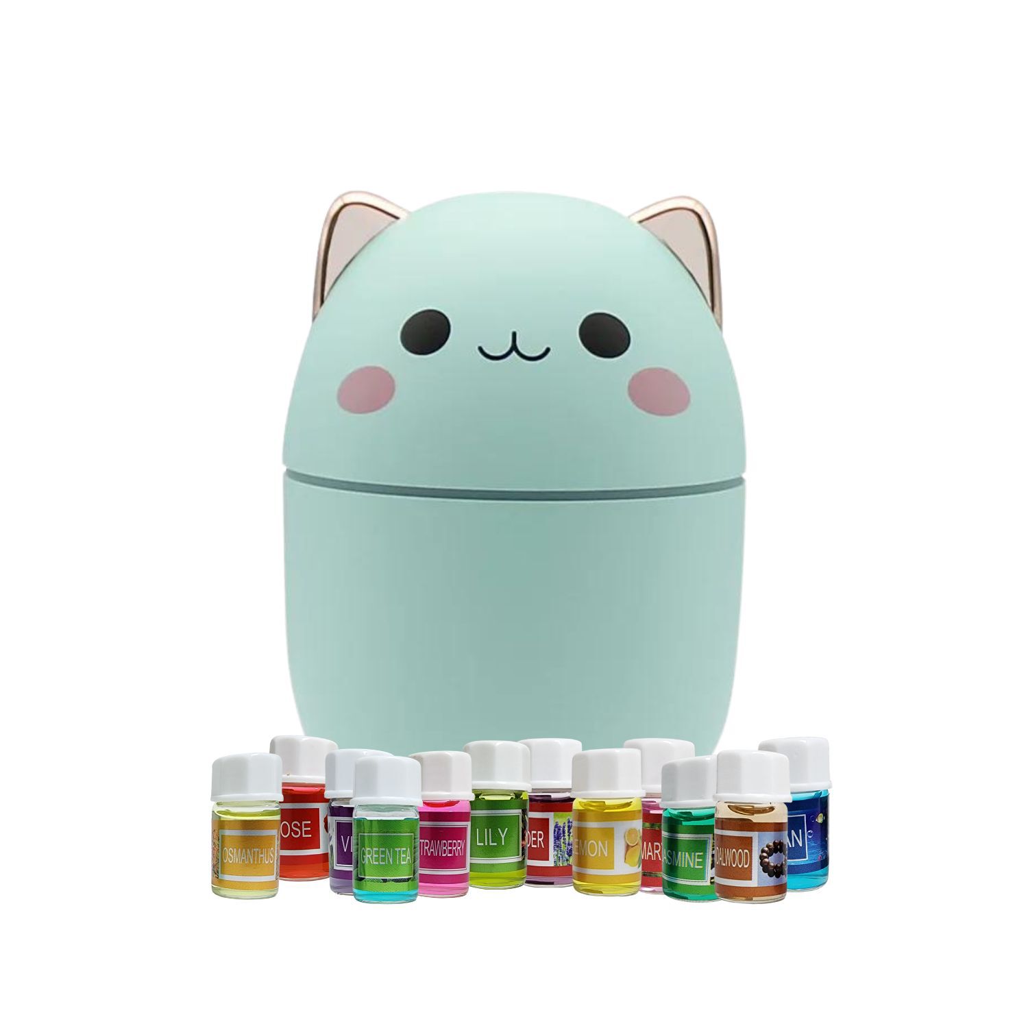 Pack Humidificador Dise&ntilde;o Gato Verde + 12 Esencias Aromaticas image number 1.0