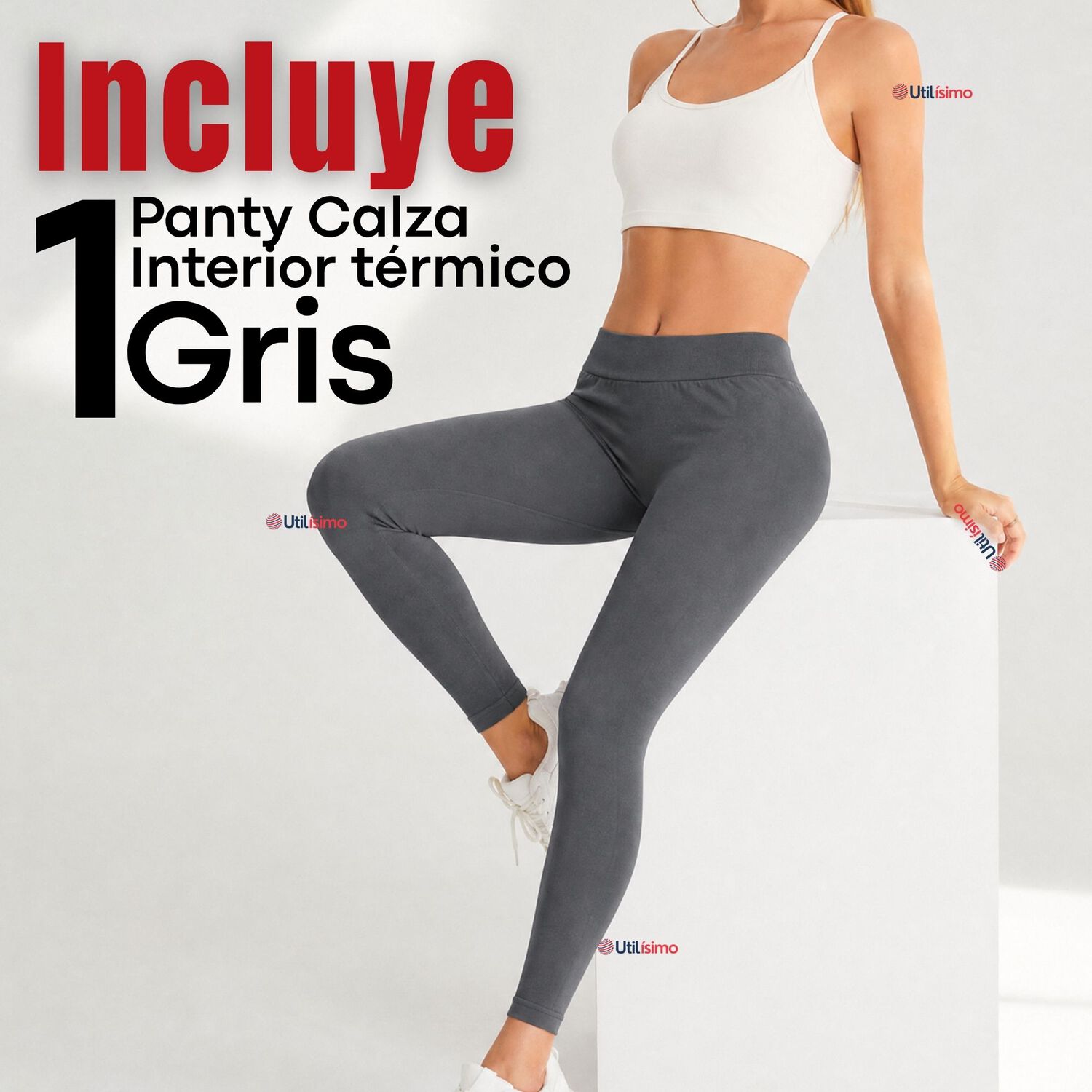 Calza Panty Polar T&eacute;rmica Sin Costura Tiro Alto Elasticada Gris image number 1.0